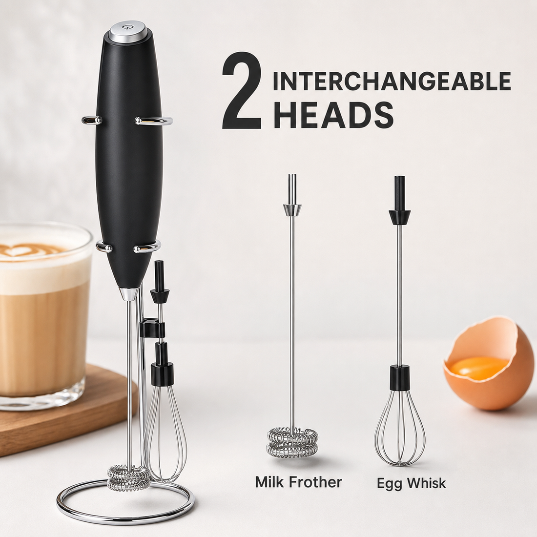 Electric Milk Frother interchangeable heads