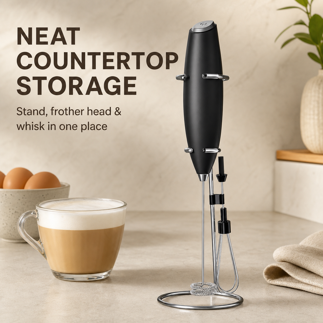 Electric Milk Frother countertop storage