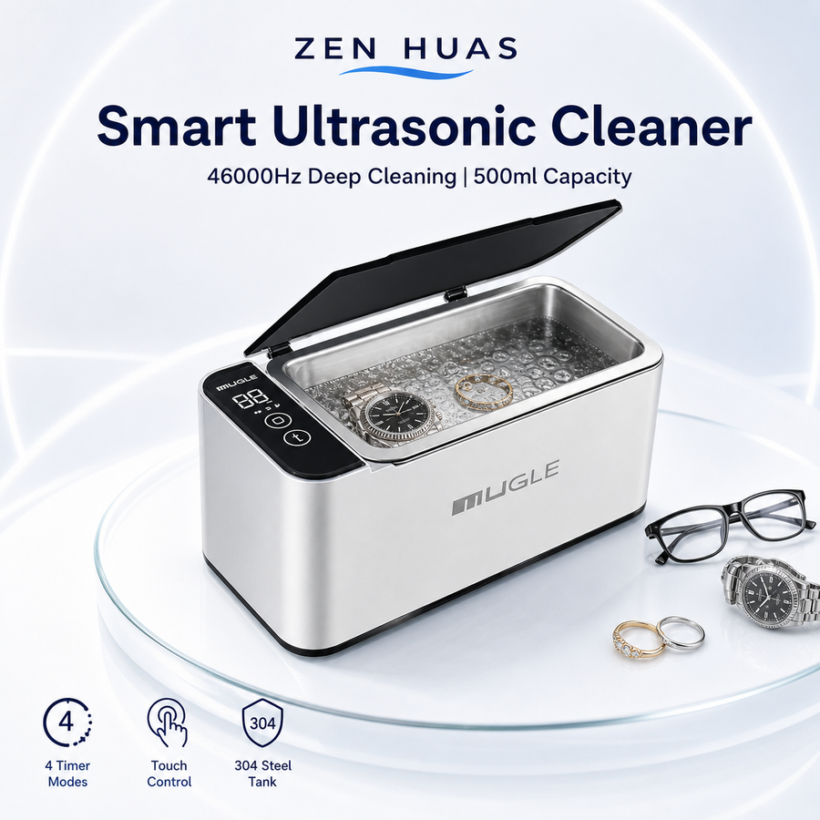 500ml Ultrasonic Cleaner Machine 46000Hz with 304 Stainless Steel Tank, Touch Control and 4 Timers for Home Use