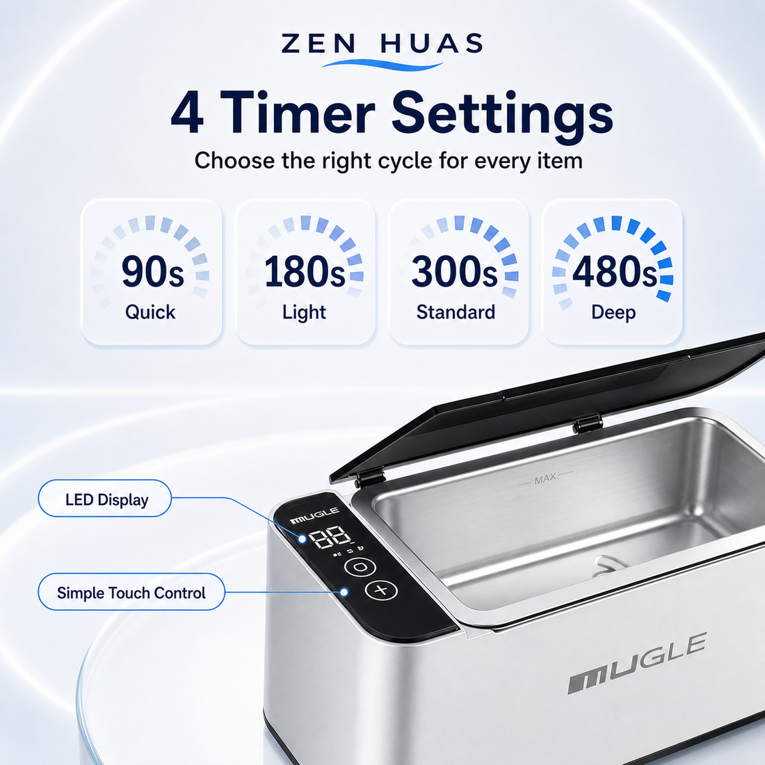 500ml Ultrasonic Cleaner Machine 46000Hz with 304 Stainless Steel Tank, Touch Control and 4 Timers for Home Use - product detail 3