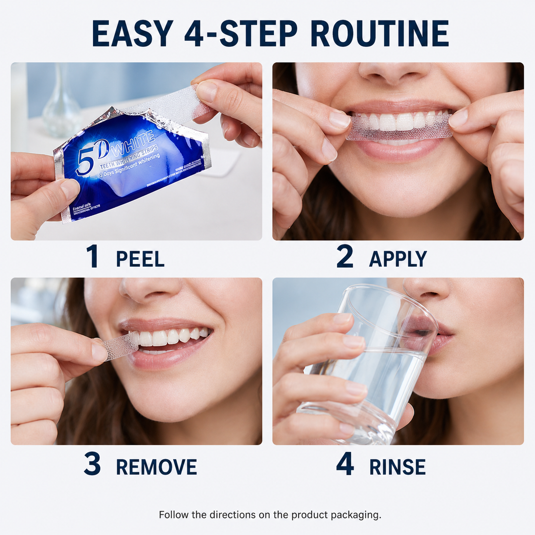 5D Teeth Whitening Strips easy 4 step routine