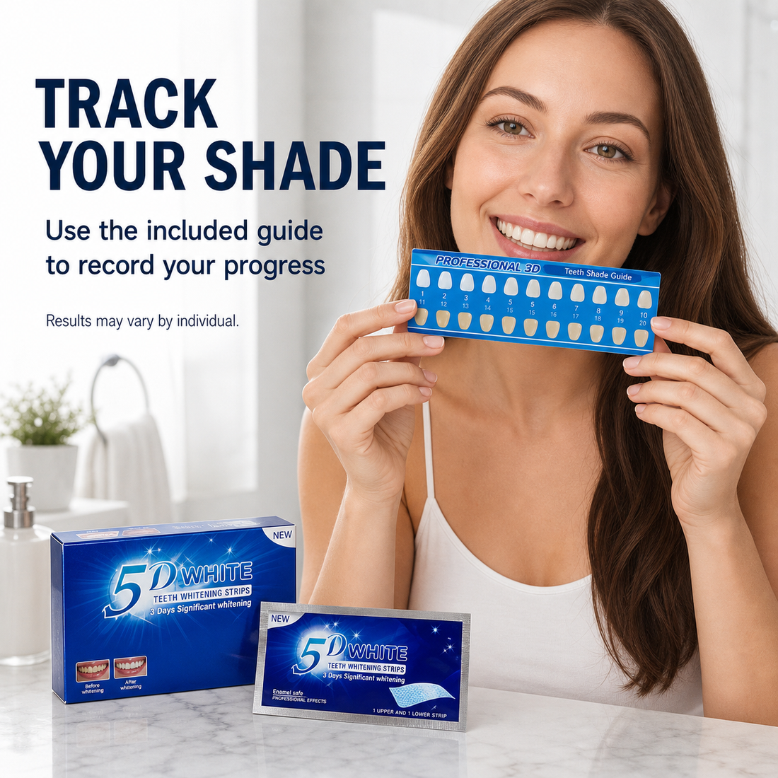5D Teeth Whitening Strips track your shade