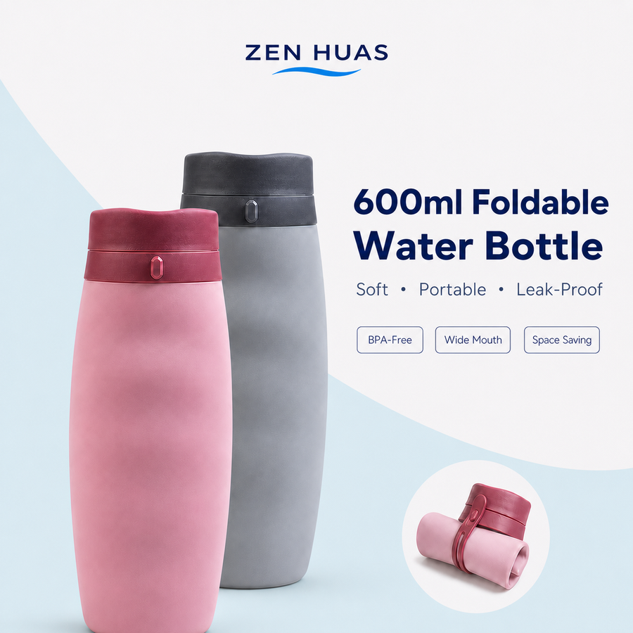 600ml Foldable Silicone Water Bottle Collapsible Leakproof BPA Free Wide Mouth for Travel Gym Camping