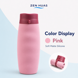 600ml Foldable Silicone Water Bottle Collapsible Leakproof BPA Free Wide Mouth for Travel Gym Camping - Pink