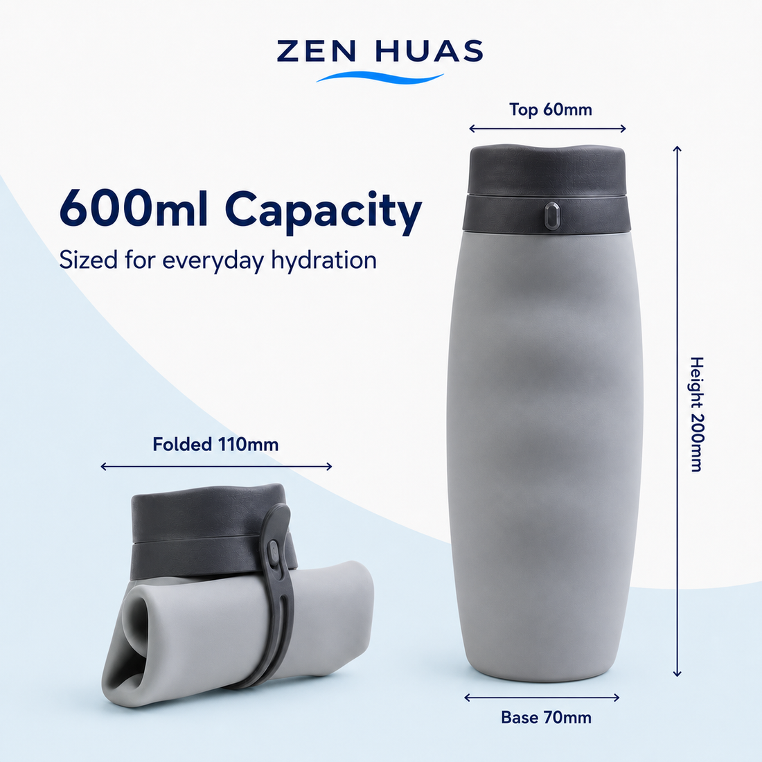 600ml Foldable Silicone Water Bottle Collapsible Leakproof BPA Free Wide Mouth for Travel Gym Camping - product detail 5