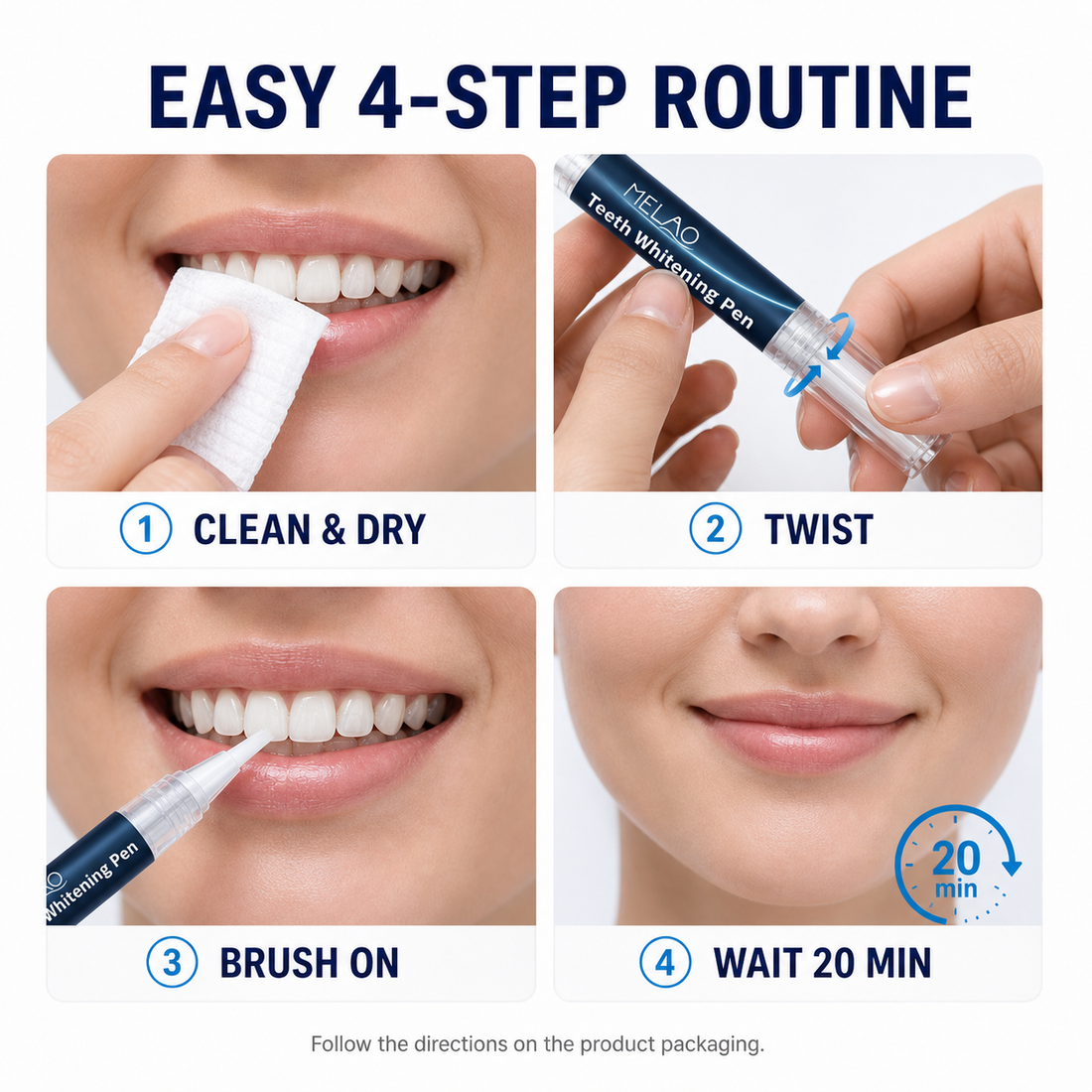 MELAO teeth whitening pen four step routine