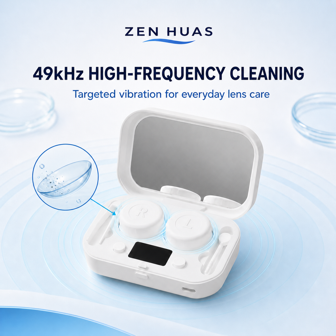 49kHz ultrasonic contact lens cleaning