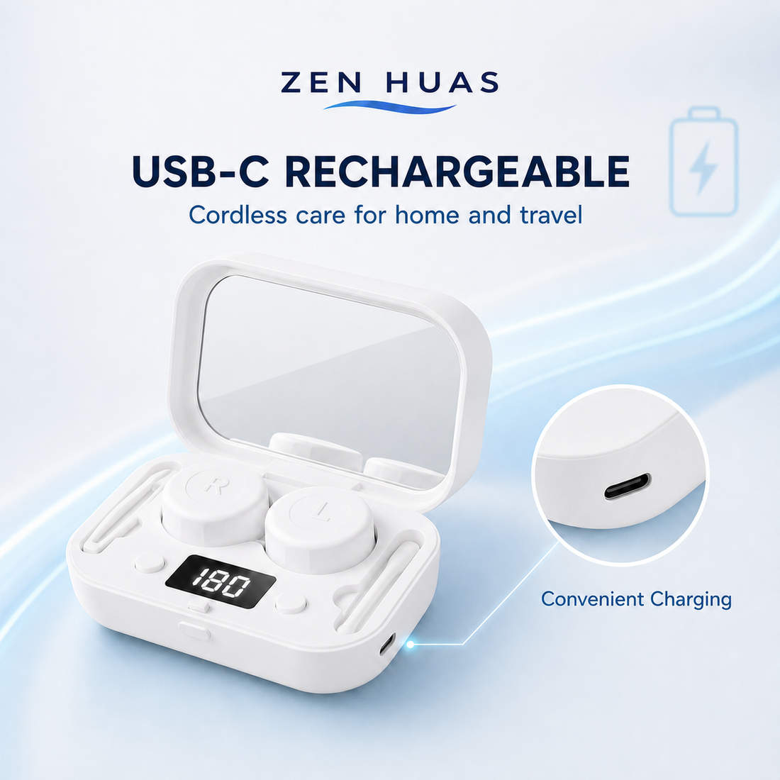 USB-C rechargeable contact lens cleaner
