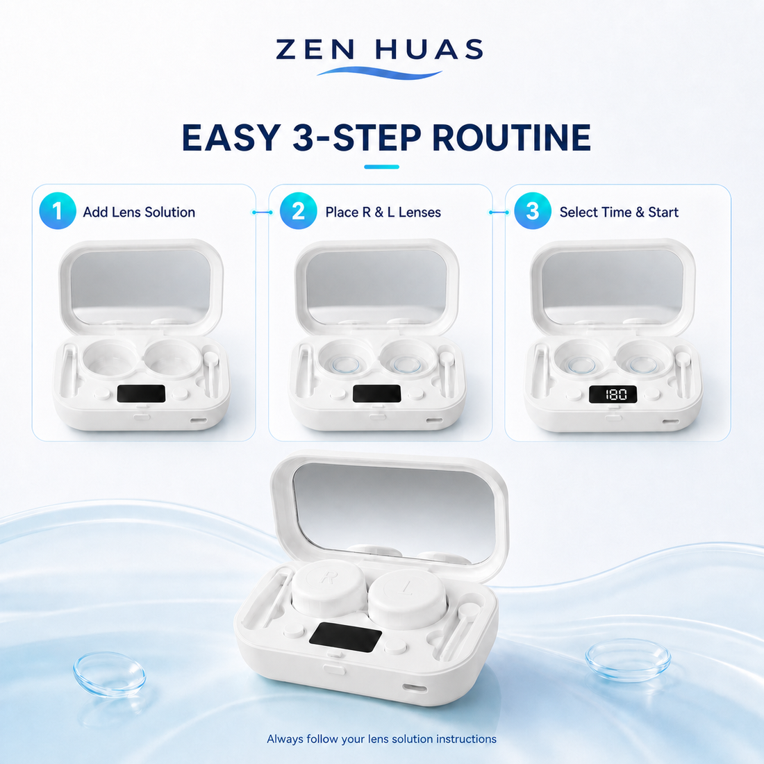 Easy three-step lens care routine