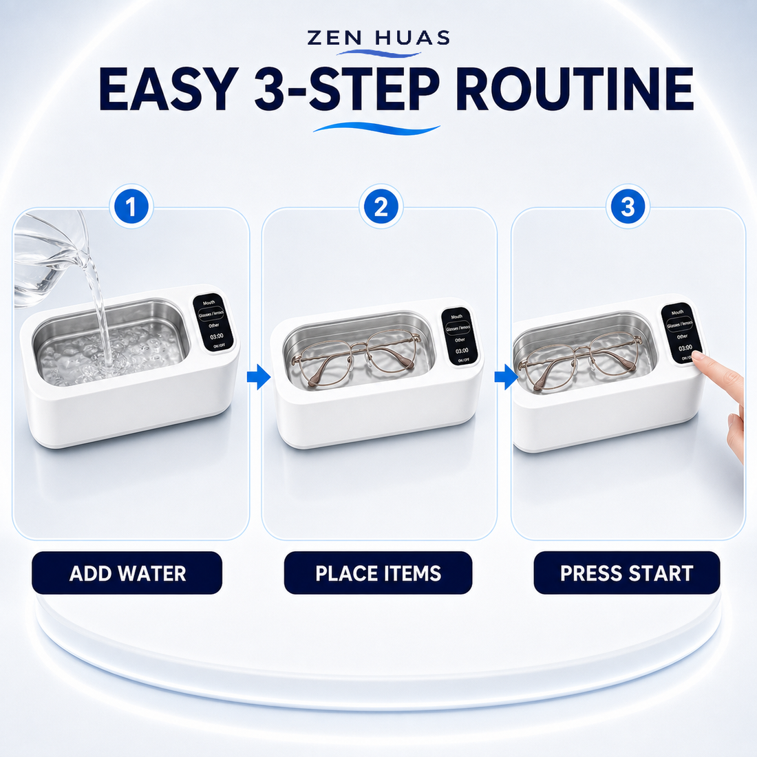Ultrasonic cleaner three step use