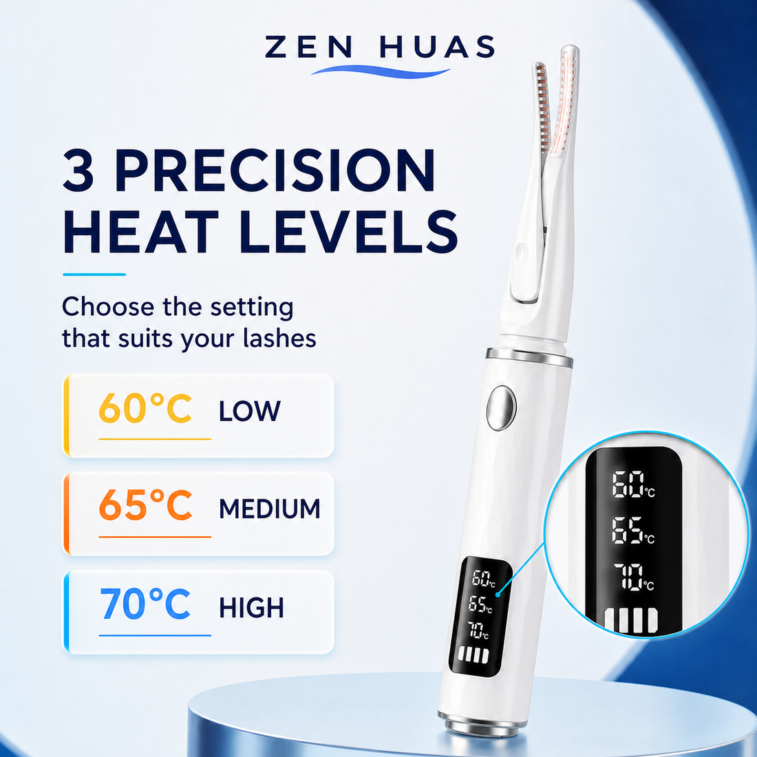 Heated eyelash curler three heat levels