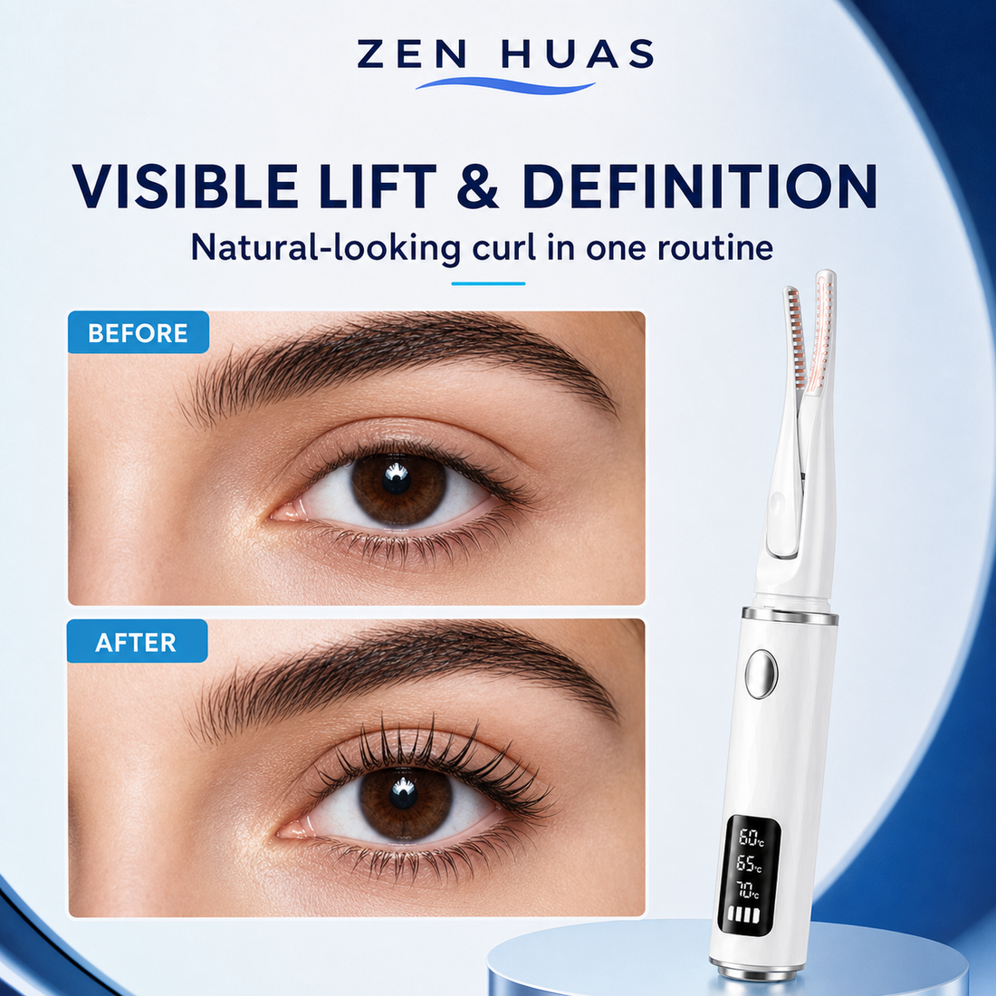 Heated eyelash curler styling result