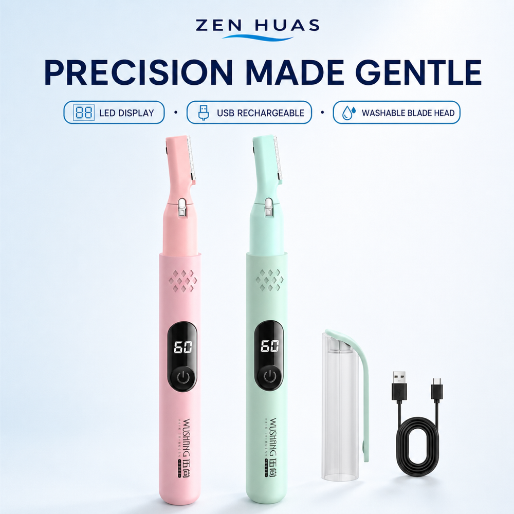 Electric Eyebrow Trimmer USB Rechargeable Facial Hair Shaver with LED Power Display and 4 Length Settings