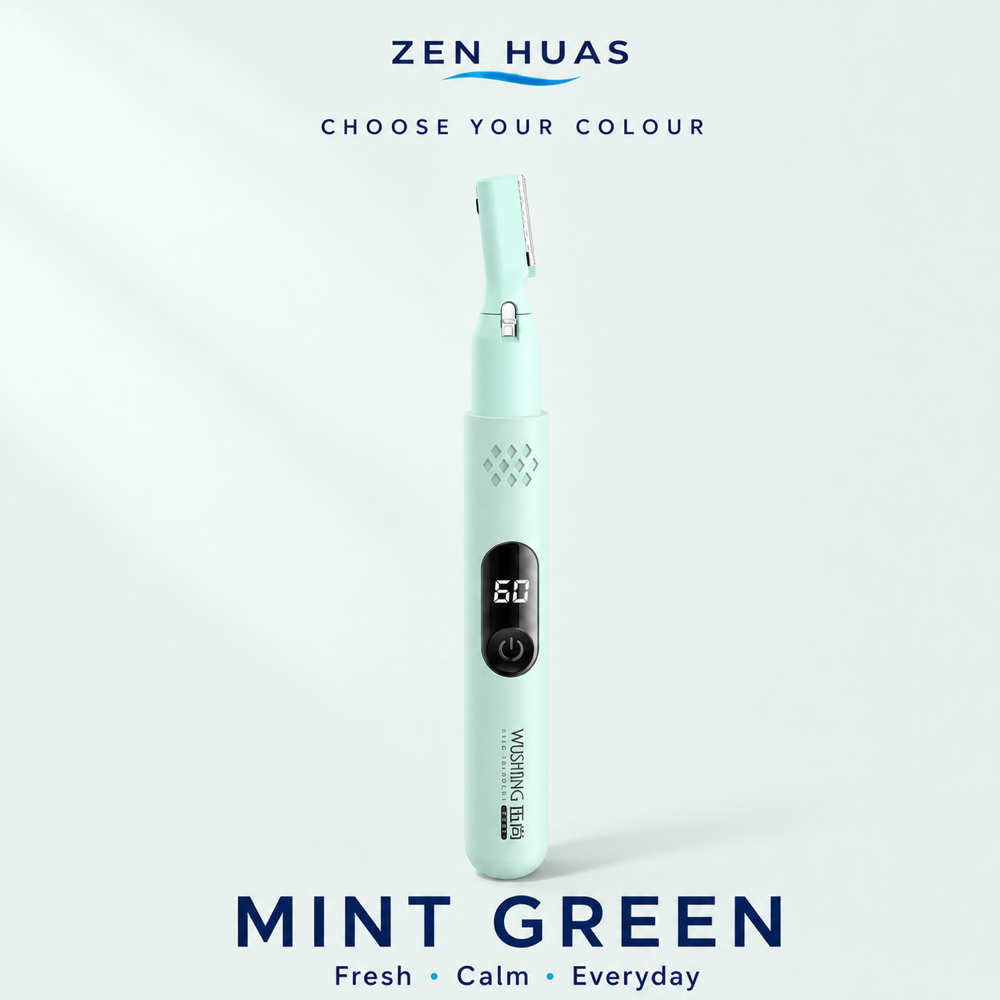 Electric Eyebrow Trimmer USB Rechargeable Facial Hair Shaver with LED Power Display and 4 Length Settings - Mint Green