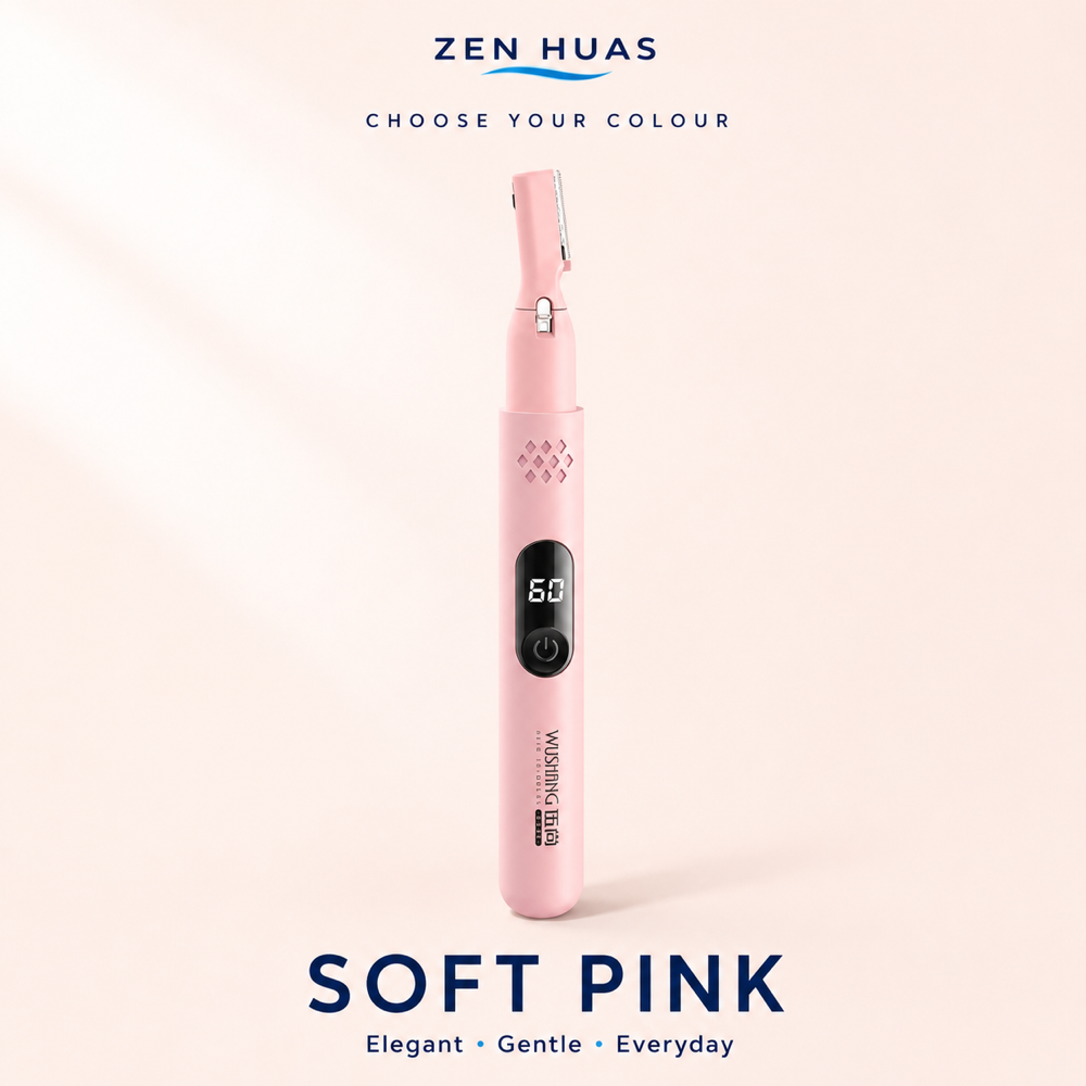 Electric Eyebrow Trimmer USB Rechargeable Facial Hair Shaver with LED Power Display and 4 Length Settings - Soft Pink