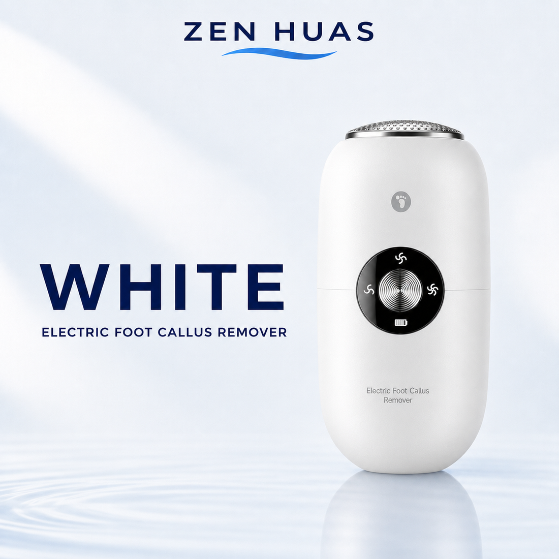 Electric Foot Callus Remover 3-Speed Rechargeable Foot File with Pressure Sensor and Dual Grinding Heads - White
