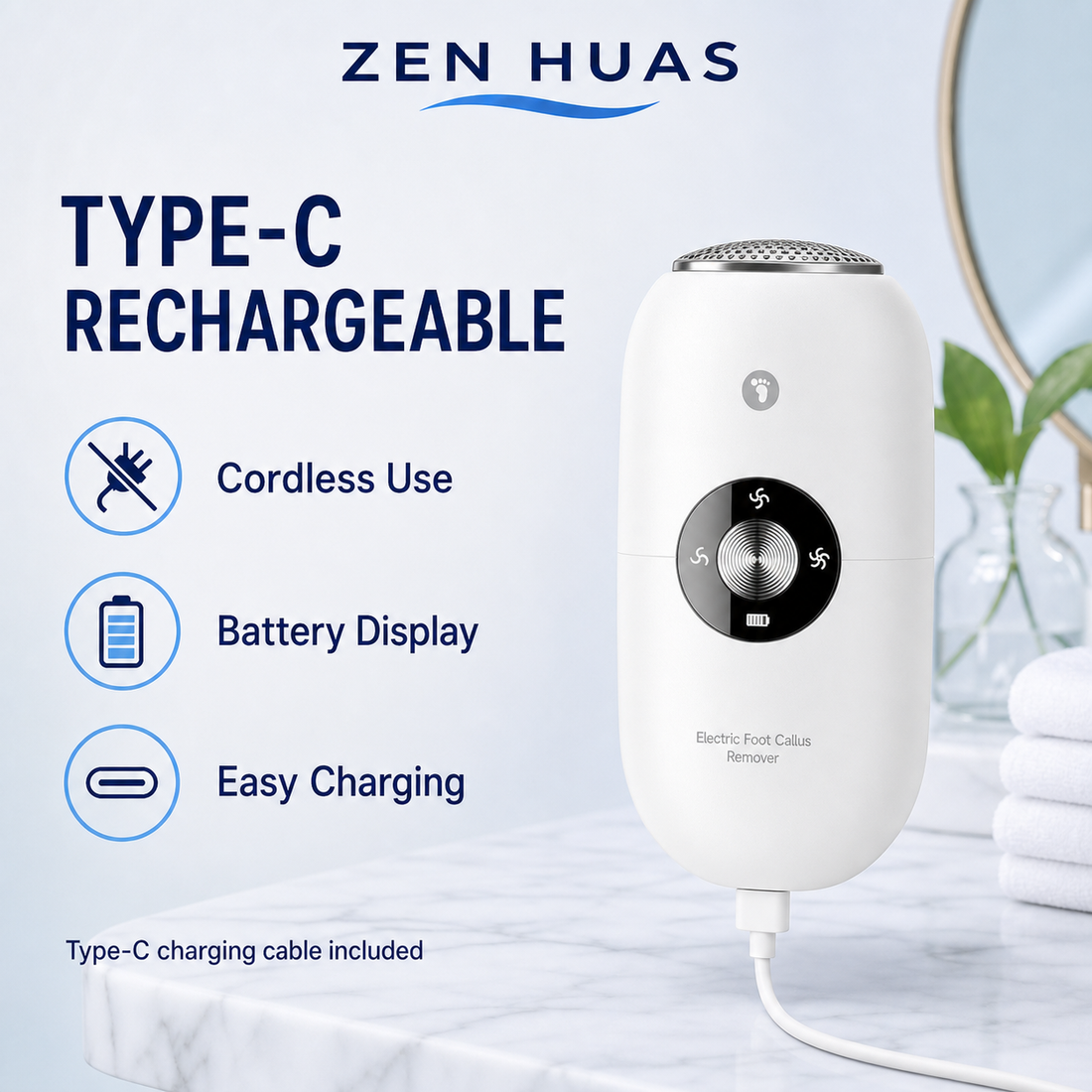 Electric Foot Callus Remover 3-Speed Rechargeable Foot File with Pressure Sensor and Dual Grinding Heads - product detail 6