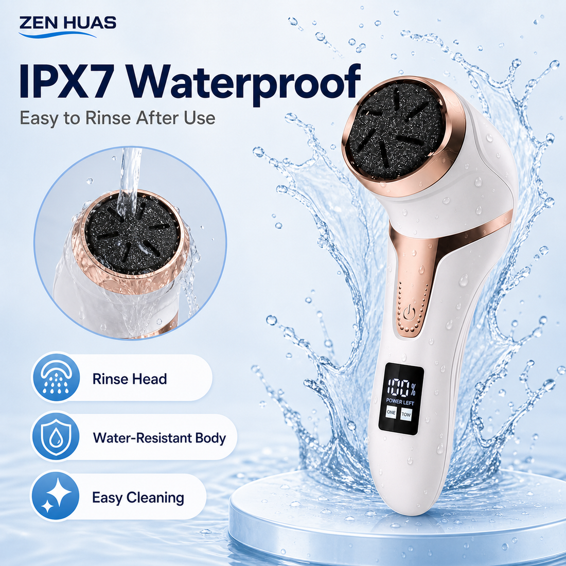Electric Foot Rasp Callus Remover Rechargeable Pedicure File 2 Speeds Vacuum LED Display 3 Roller Heads - product detail 3