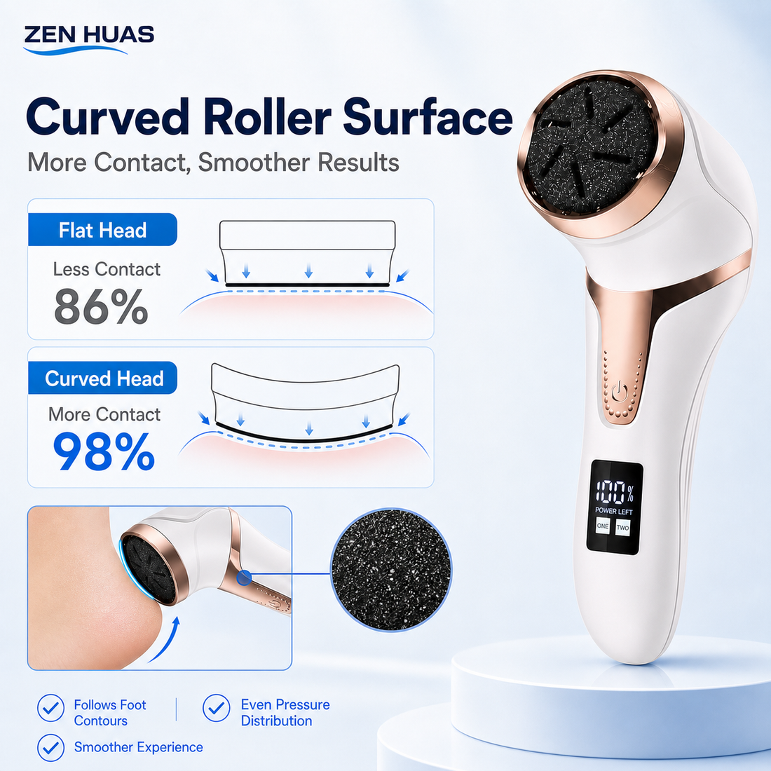 Electric Foot Rasp Callus Remover Rechargeable Pedicure File 2 Speeds Vacuum LED Display 3 Roller Heads - product detail 5