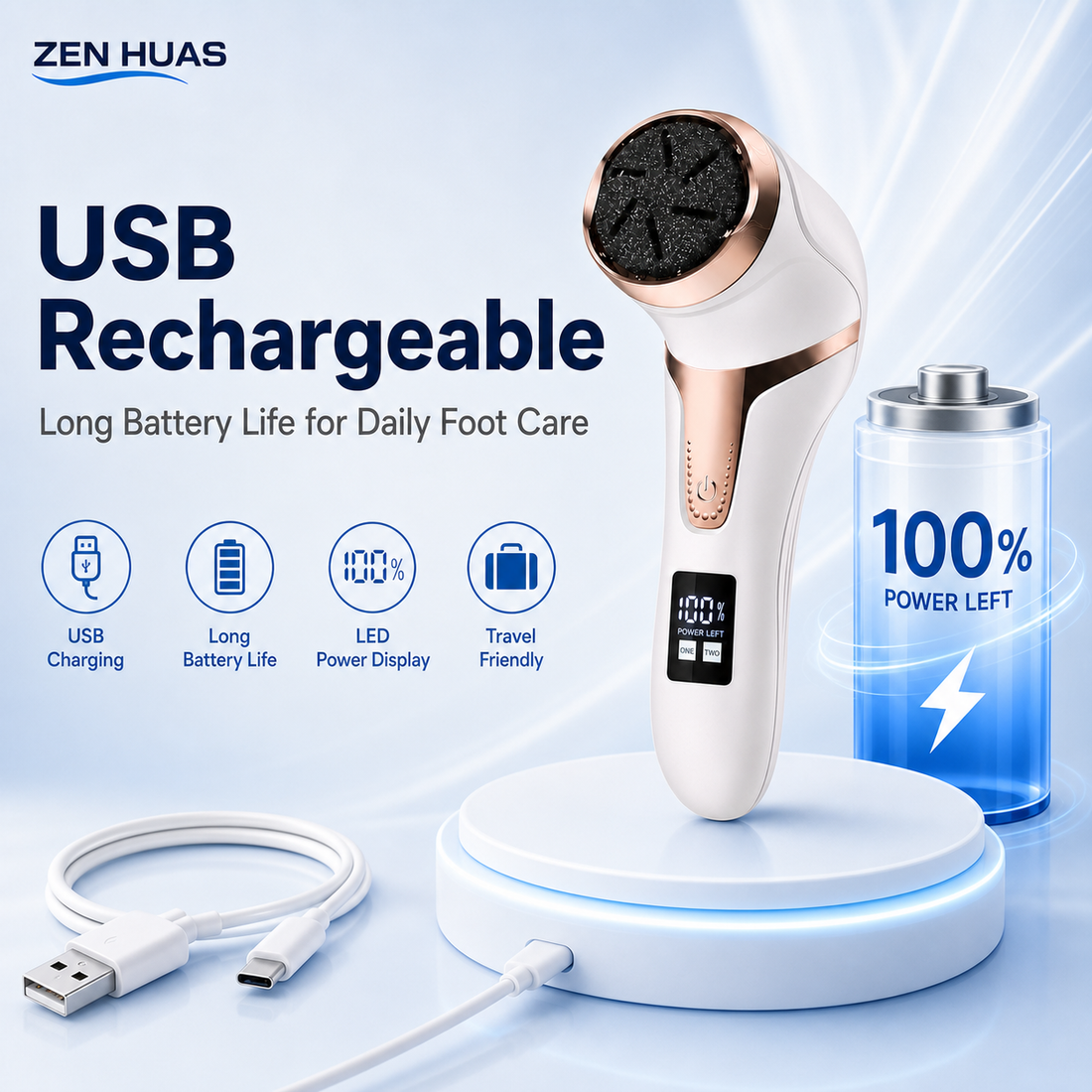 Electric Foot Rasp Callus Remover Rechargeable Pedicure File 2 Speeds Vacuum LED Display 3 Roller Heads - product detail 6