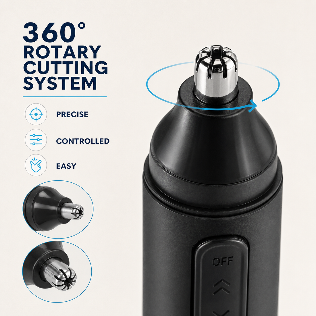 Electric Nose Hair Trimmer with 360 Rotary Head, Washable Detachable Head and Compact Travel Cap for Men Women - product detail 2