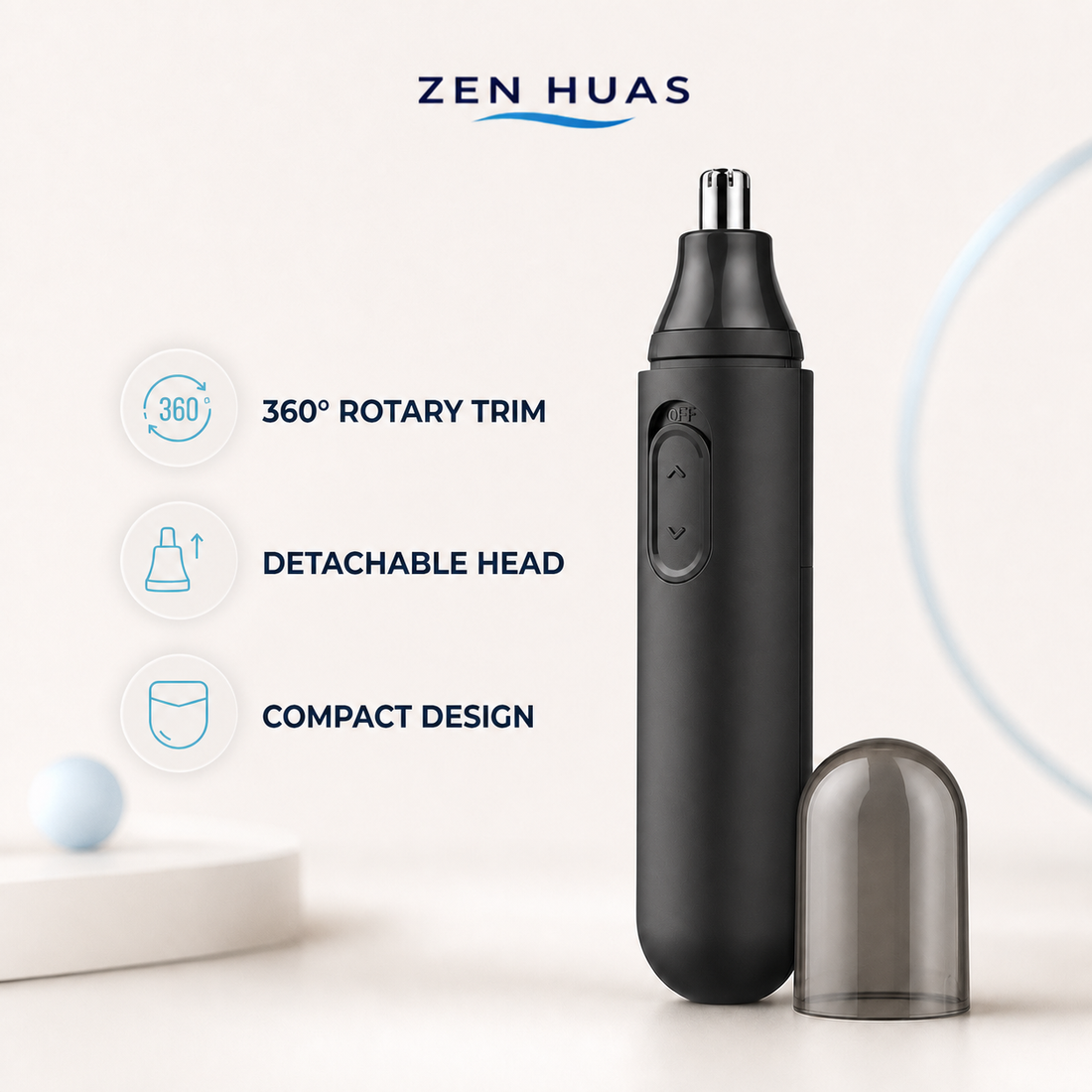 Electric Nose Hair Trimmer with 360 Rotary Head, Washable Detachable Head and Compact Travel Cap for Men Women - product detail 7