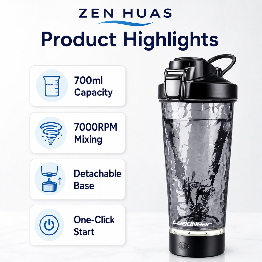 Electric Protein Shaker Bottle 700ml 7000RPM Automatic Self Stirring Mixer Cup Detachable Base for Gym - product detail 8