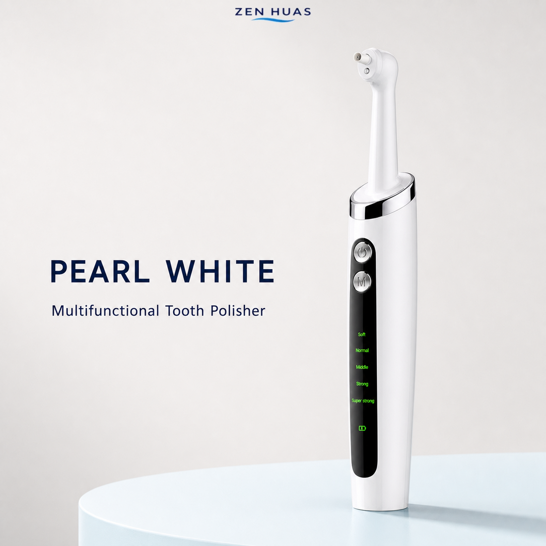 Electric Tooth Polisher Rechargeable Oral Care Tool with 5 Heads, 5 Modes, LED Light and IPX6 Resistance - Pearl White
