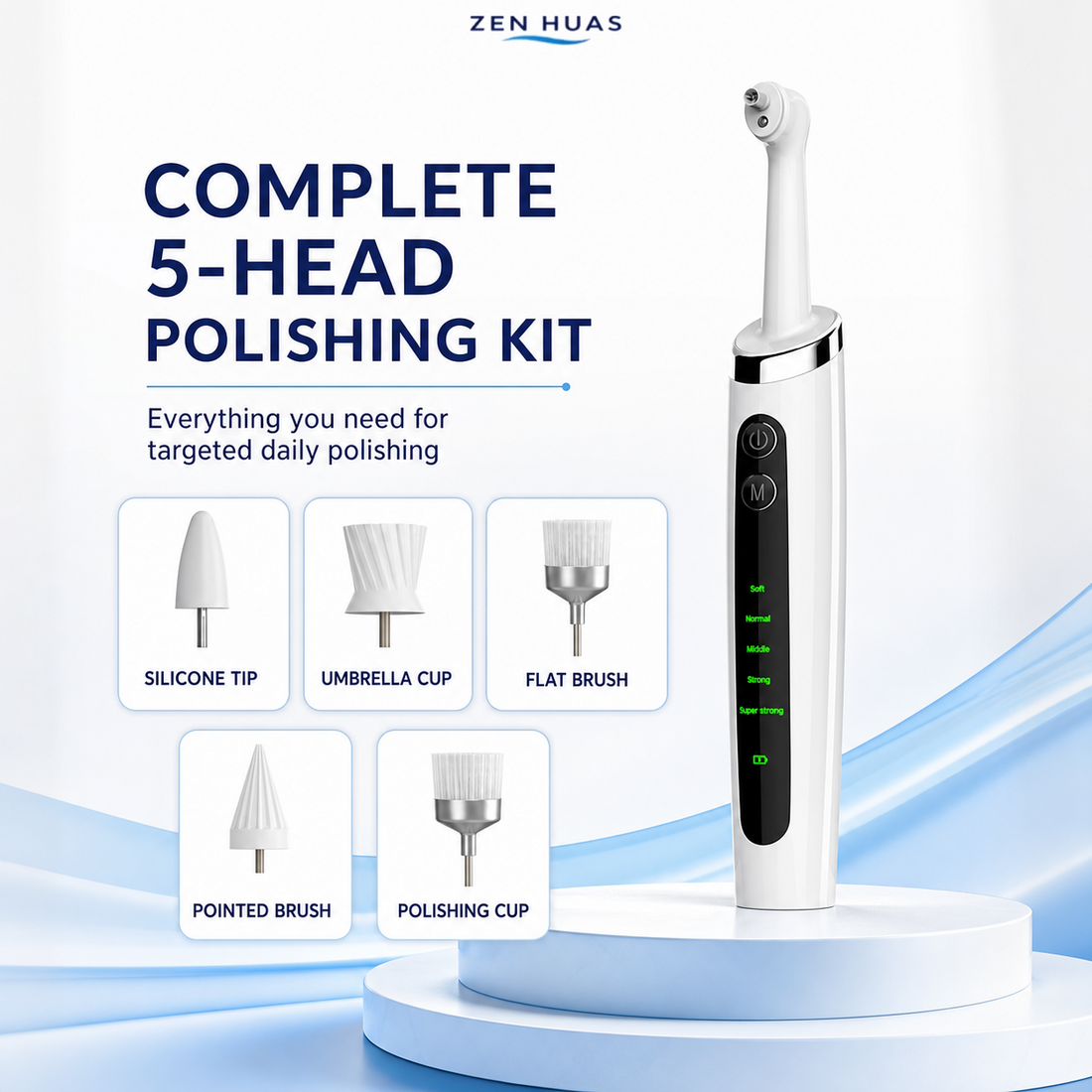 Electric Tooth Polisher Rechargeable Oral Care Tool with 5 Heads, 5 Modes, LED Light and IPX6 Resistance - product detail 1