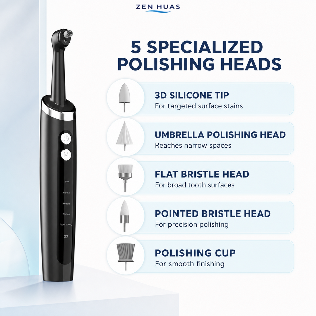 Electric Tooth Polisher Rechargeable Oral Care Tool with 5 Heads, 5 Modes, LED Light and IPX6 Resistance - product detail 3