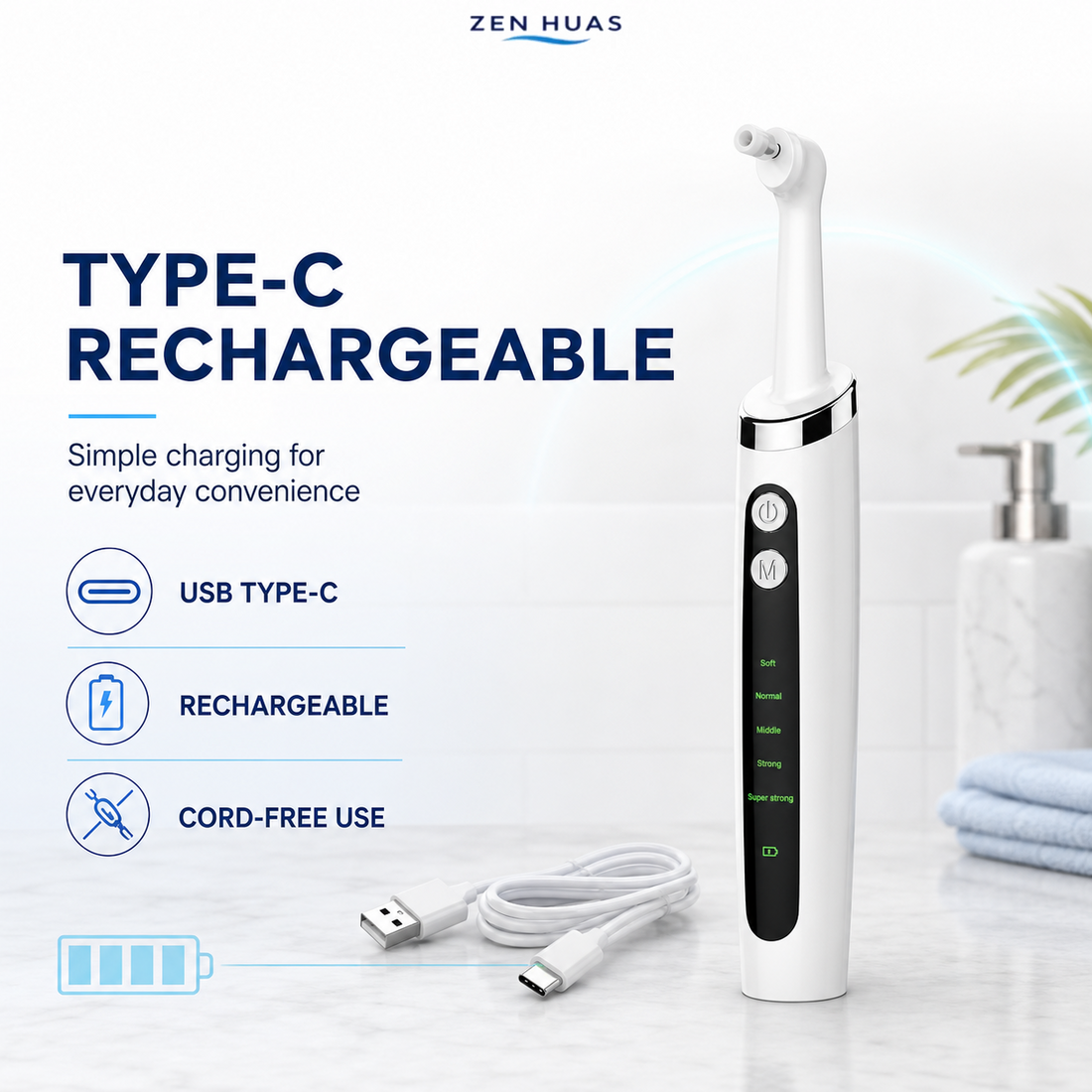 Electric Tooth Polisher Rechargeable Oral Care Tool with 5 Heads, 5 Modes, LED Light and IPX6 Resistance - product detail 6