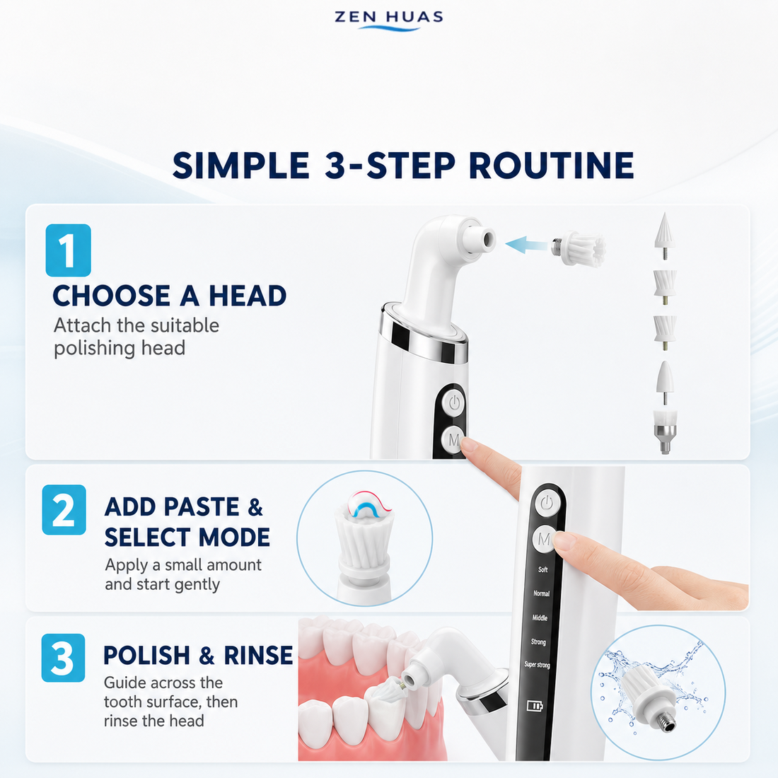 Electric Tooth Polisher Rechargeable Oral Care Tool with 5 Heads, 5 Modes, LED Light and IPX6 Resistance - product detail 8
