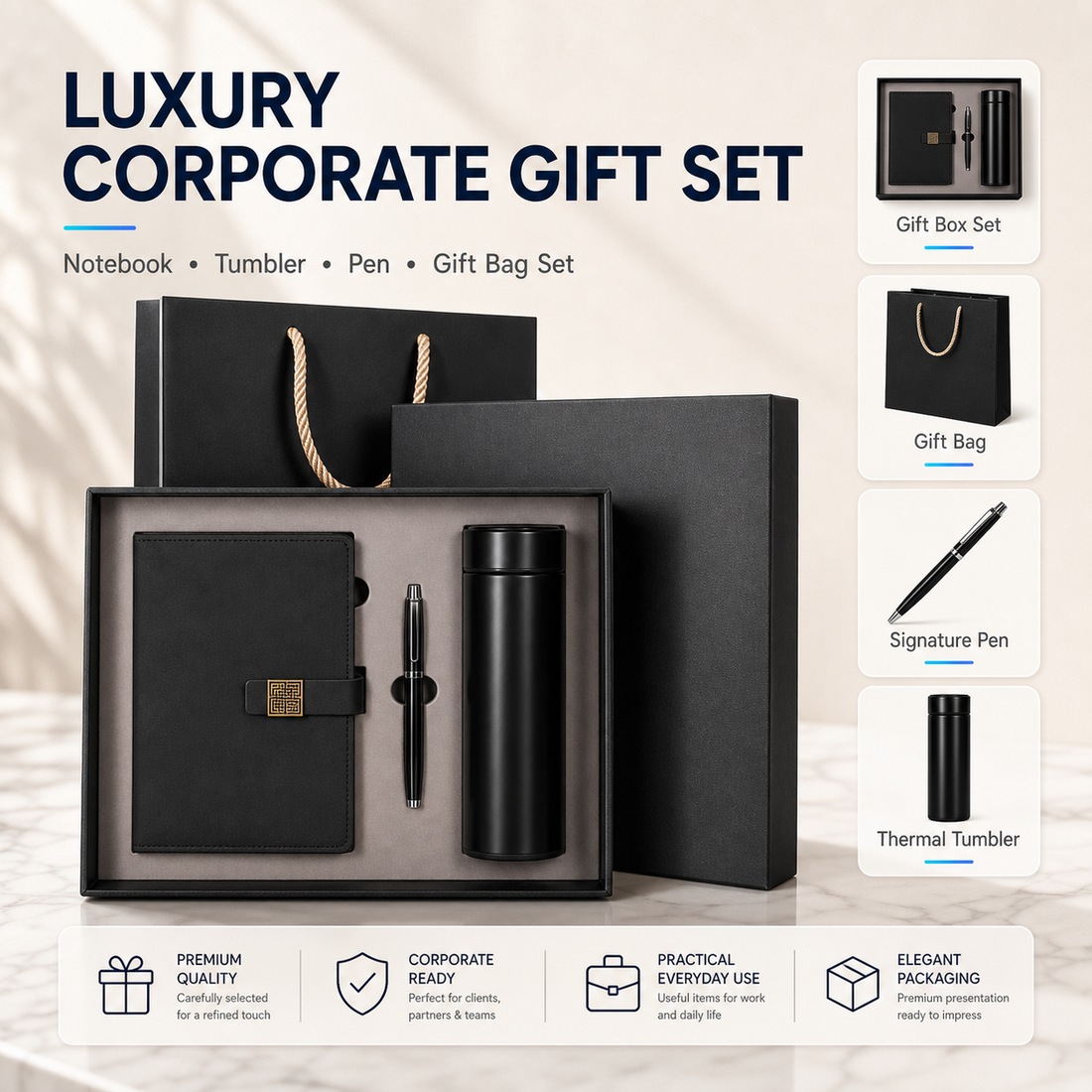 Executive Corporate Gift Set Notebook Pen 500ml Thermal Tumbler Gift Box Business Office Door Gift - product detail 1