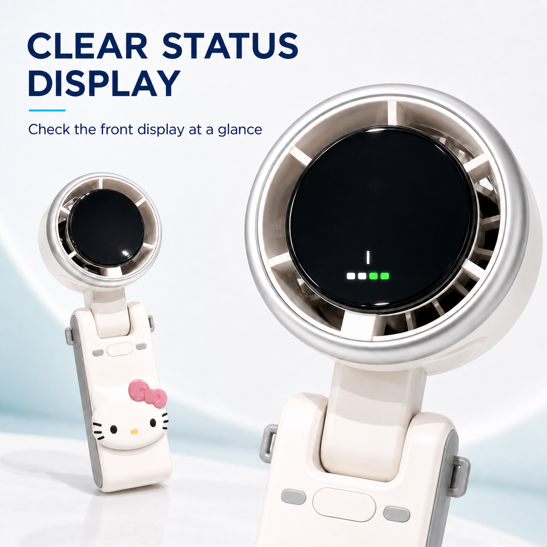 Front status display on foldable handheld fan