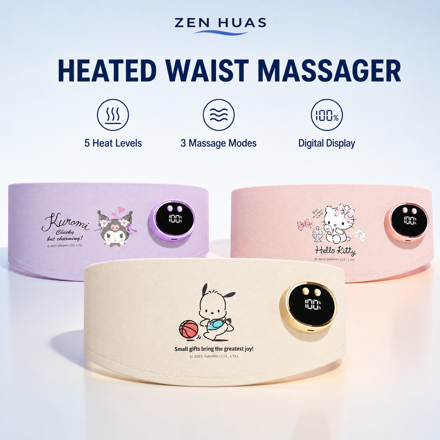 Cute printed heated waist massager in Beige Cherry Pink and Purple