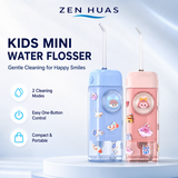 Kids Mini Water Flosser Portable Oral Care Device with 2 Cleaning Modes, One Button Control and Clear Water Tank