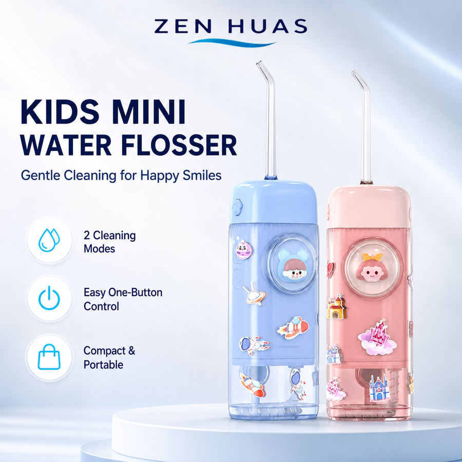 Kids Mini Water Flosser Portable Oral Care Device with 2 Cleaning Modes, One Button Control and Clear Water Tank