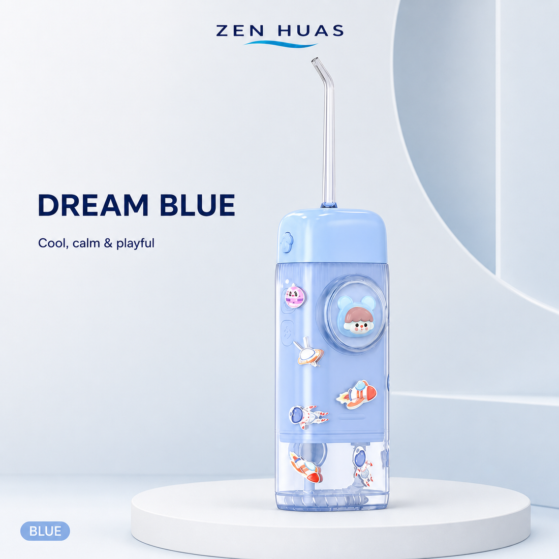 Kids Mini Water Flosser Portable Oral Care Device with 2 Cleaning Modes, One Button Control and Clear Water Tank - Blue