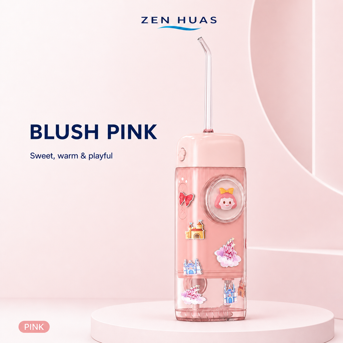 Kids Mini Water Flosser Portable Oral Care Device with 2 Cleaning Modes, One Button Control and Clear Water Tank - Pink