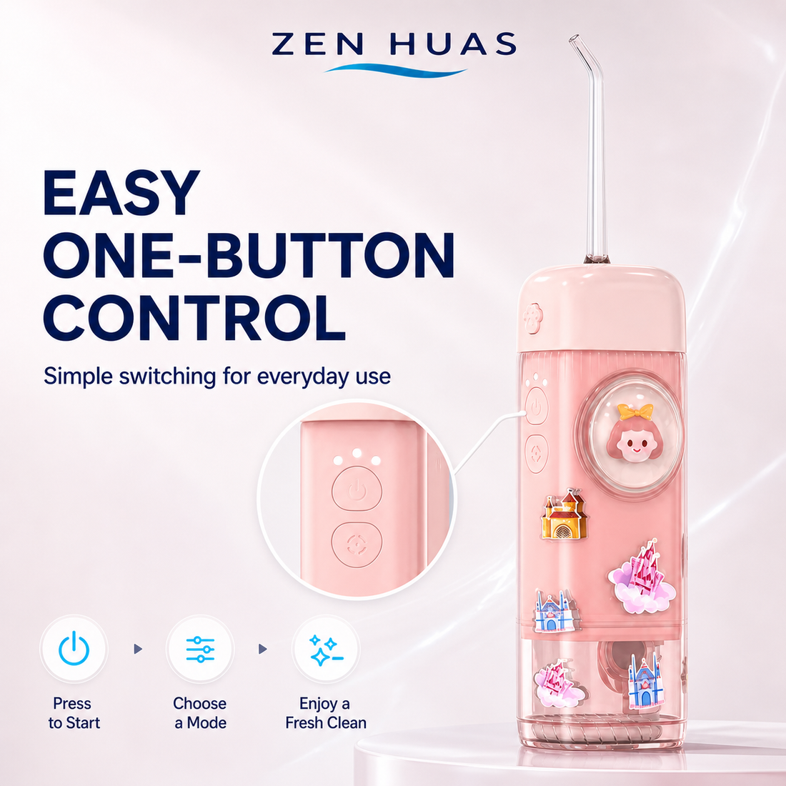 Kids Mini Water Flosser Portable Oral Care Device with 2 Cleaning Modes, One Button Control and Clear Water Tank - product detail 2