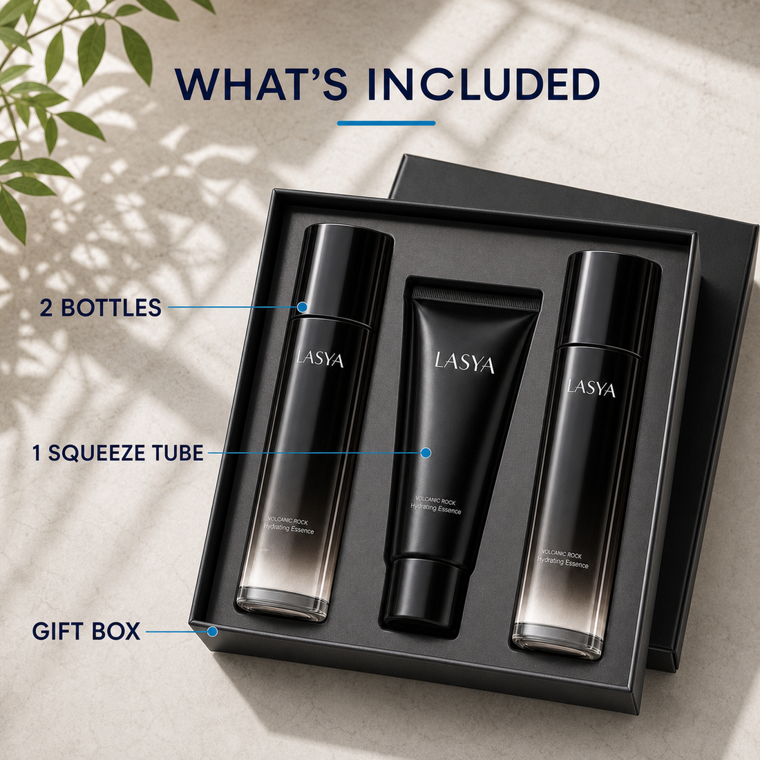 Three piece LASYA men skincare gift set contents