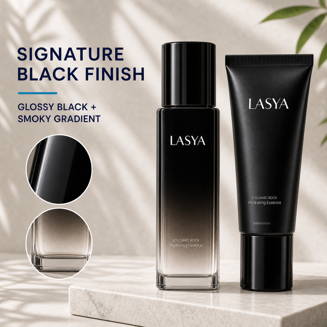 Glossy black and smoky gradient packaging
