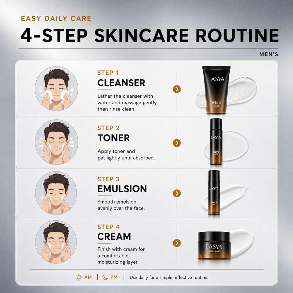 LASYA Men's Daily Care Set Cleanser Toner Emulsion Cream 4 Step Facial Care Gift Set - product detail 5
