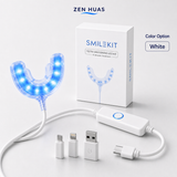 LED Teeth Whitening Kit 16 Blue Light Mouth Tray 4 Whitening Pens 16 Min Timer 4 Adapter Options - White
