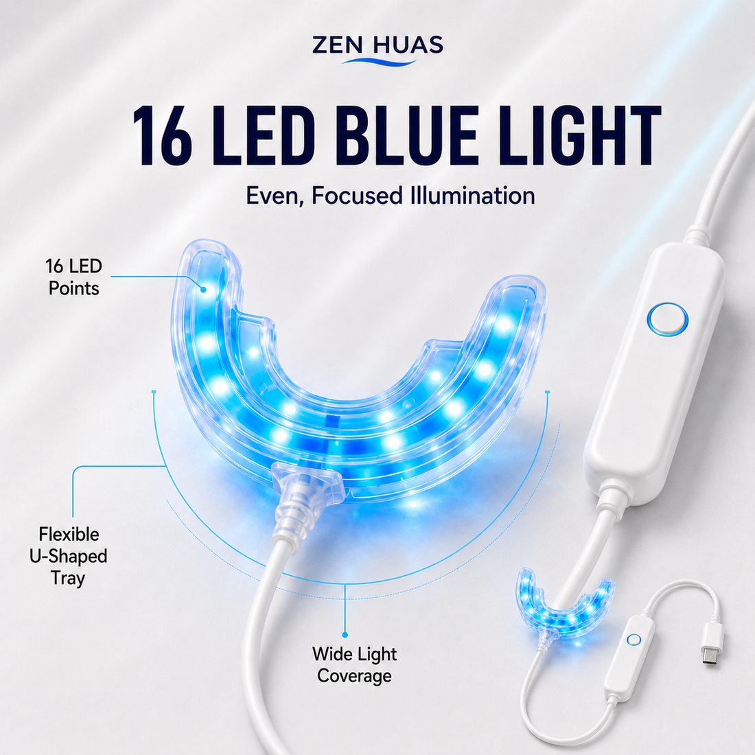 LED Teeth Whitening Kit 16 Blue Light Mouth Tray 4 Whitening Pens 16 Min Timer 4 Adapter Options - product detail 2