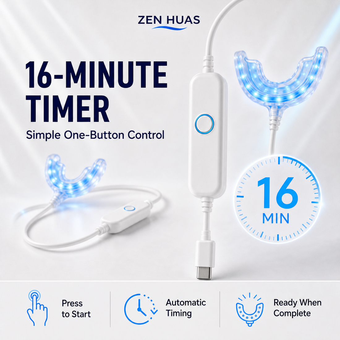 LED Teeth Whitening Kit 16 Blue Light Mouth Tray 4 Whitening Pens 16 Min Timer 4 Adapter Options - product detail 3