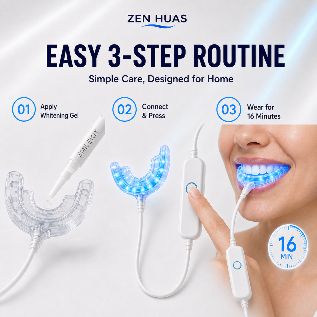 LED Teeth Whitening Kit 16 Blue Light Mouth Tray 4 Whitening Pens 16 Min Timer 4 Adapter Options - product detail 5