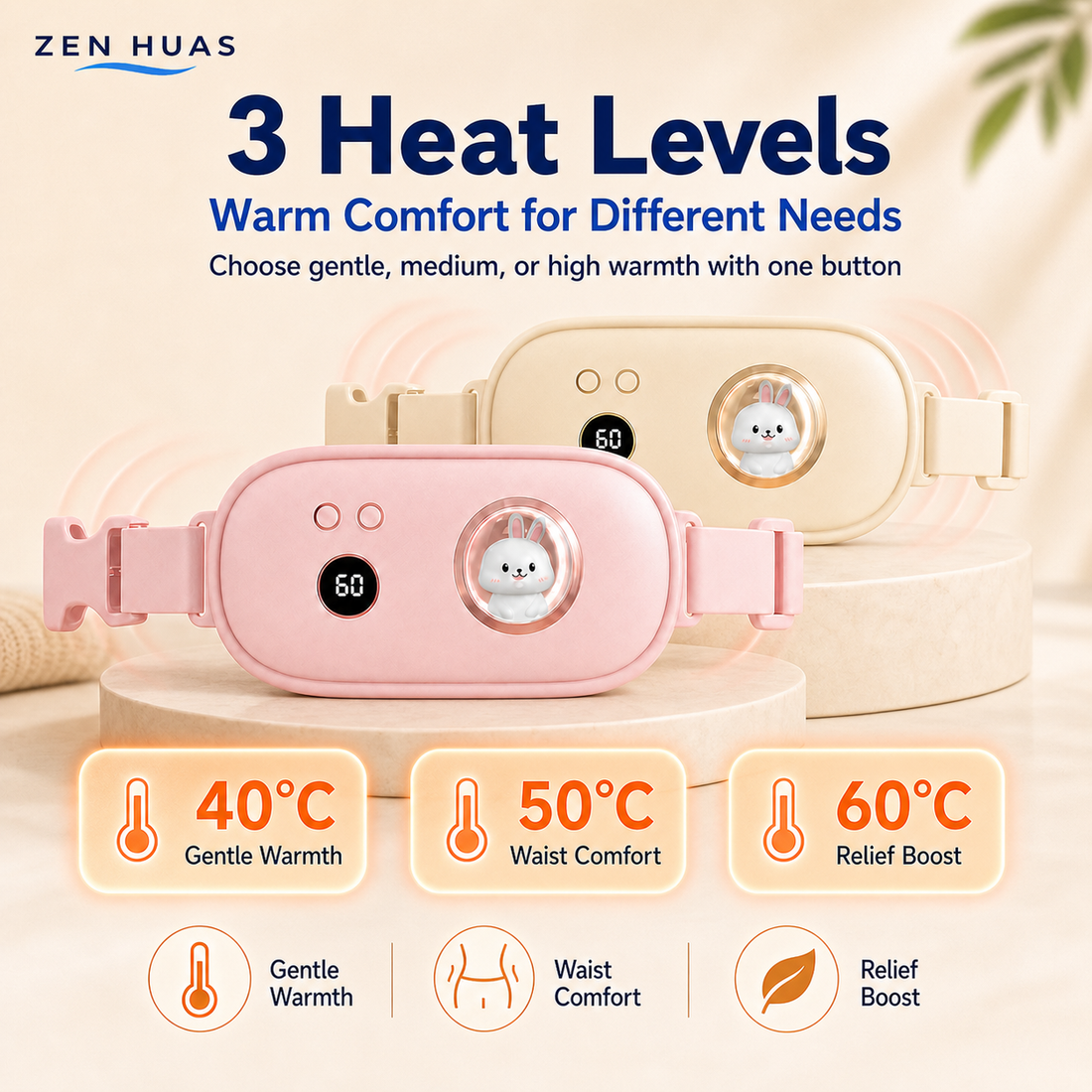 Menstrual Heating Belt Period Comfort Warm Waist Pad 3 Heat Levels Gentle Vibration Lightweight Wear - product detail 1