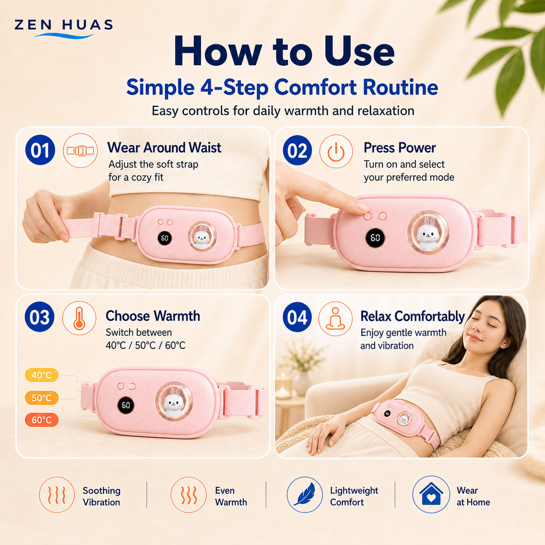 Menstrual Heating Belt Period Comfort Warm Waist Pad 3 Heat Levels Gentle Vibration Lightweight Wear - product detail 7