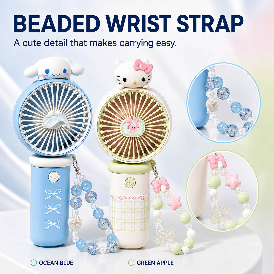 Mini fan beaded wrist strap
